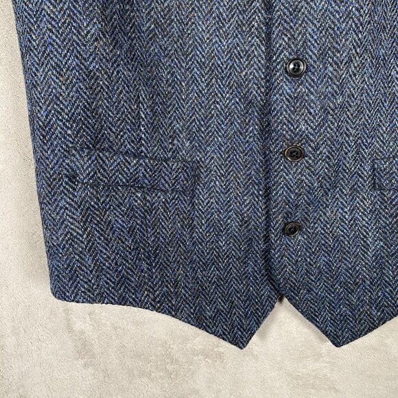 Walker Slater Harris Tweed Ramsey Waistcoat Size 44R Navy Blue Herringbone Vest - Picture 7 of 12